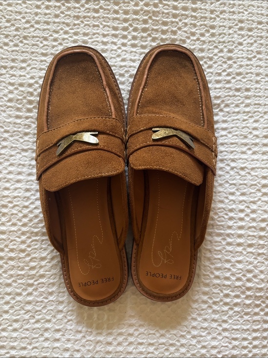 Free People Shoes - Free People women’s Suede Slip-On Loafers in Brown with Gold Bit